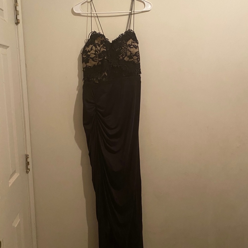 Black lace dress with high split